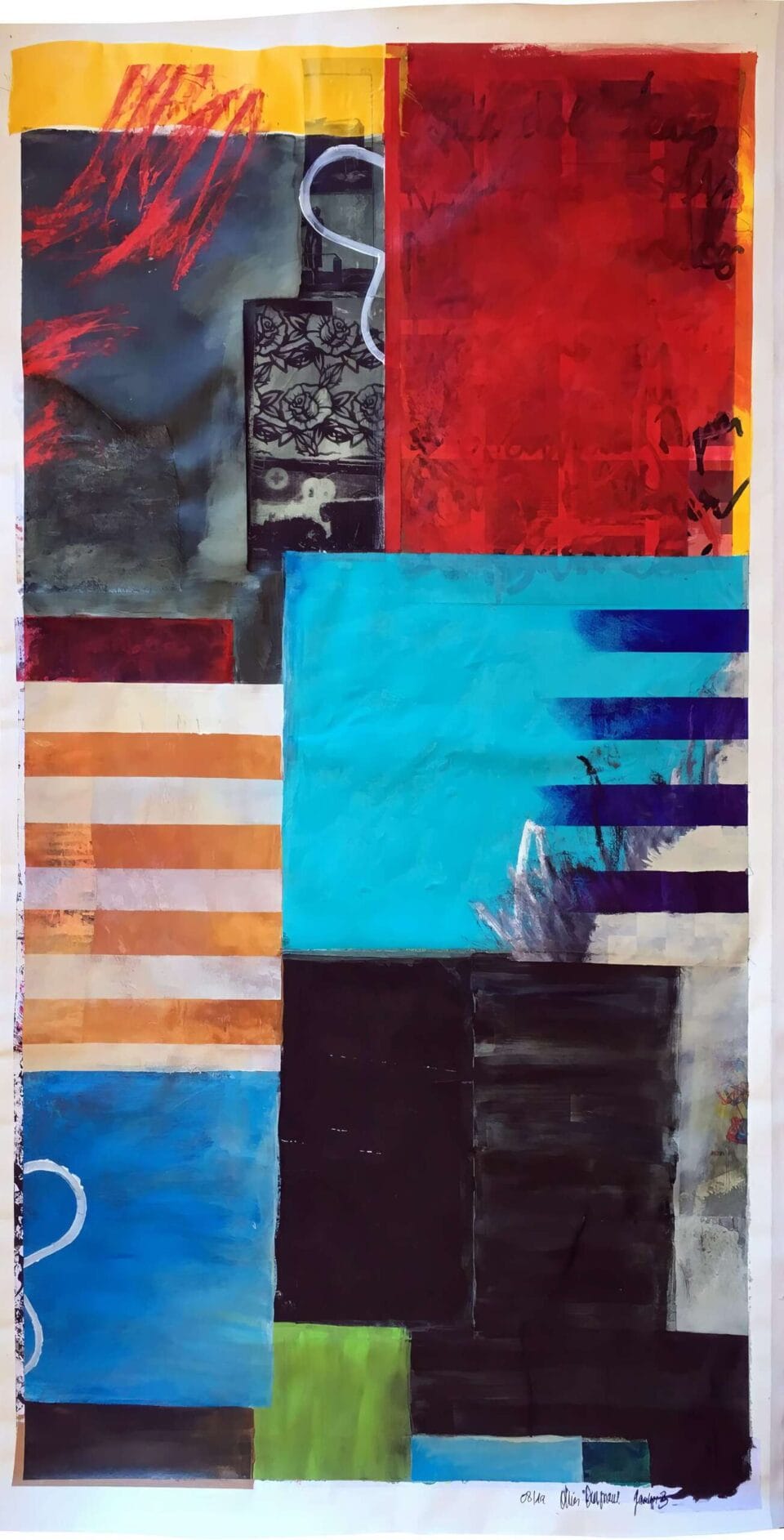 Garden 3, techniques mixtes sur toile libre, 87×164 cm, 2019